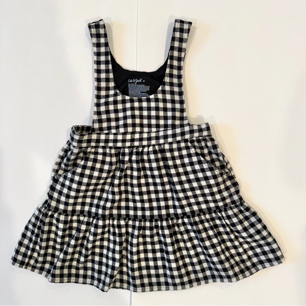 Cat & Jack Black and White Gingham Pinafore Toddler Girls Dress - 3T